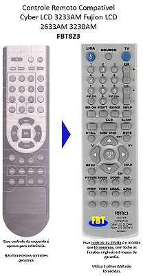 Controle Remoto Compatível - Tv Lcd Cyber Lcd2633am Lcd3233am FBT823