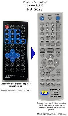 Controle Compatível Lenoxx Automotivo Rc503 Rc501 FBT2028