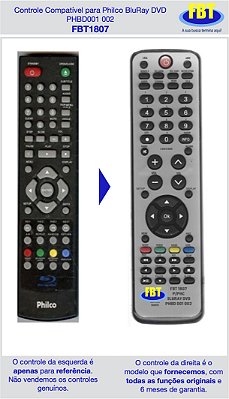 Controle Compatível para BluRay Philco PHBD001 002 FBT1807