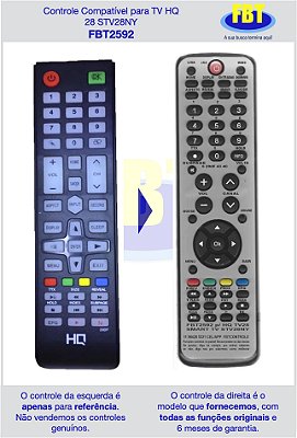 Controle Compatível para TV HQ 28 STV28NY HQSTVxxNY FBT2592