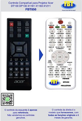 Controle Compatível para Projetor Acer DT100 DP100 X1161 X1163 X1211 FBT856