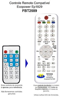 Controle Compatível para Caixa Amplificada EcoPower EP1829 FBT2589