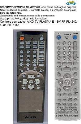 Controle Compatível Aiko TV Plasma E-180/ FP-PL4240/ FP-PL4281/L FBT1155