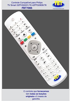 Controle Compatível para Philips TV Smart 32PHG5201/78 42PFG5909/78 55PUG6700/78 FBT7065