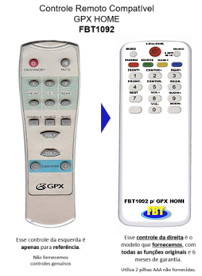 Controle Compatível para Home Theater GPX HT1816 FBT1092