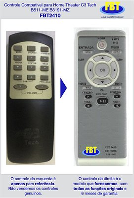 Controle Compatível para Home Theater C3 Tech B511-ME B3191-MZ FBT2410