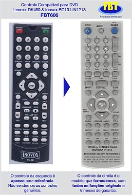 Controle Compatível para DVD  Lenoxx DK450 & Inovox RC101 IN1213 FBT606