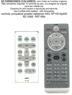 Controle Compatível para Projetor Nec Np100 FBT1594