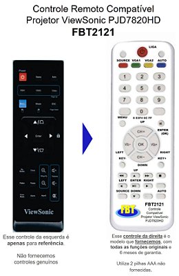 Controle Compatível para Projetor Viewsonic Vs14193 Vs14555 Vs14553 Vs14195 Vs14554 FBT2121