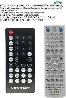 Controle Compativel Dvdr Crosley Cr247 245 704 Fbt2663