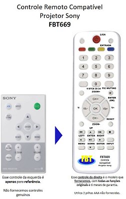 Controle Remoto Compatível - Projetor SONY FBT669