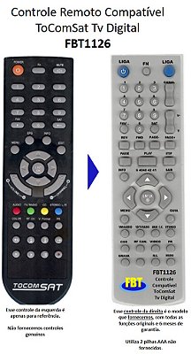 Controle Remoto Compatível - TOCOMSAT RECEPTOR TS 500 COMBAT FBT1126