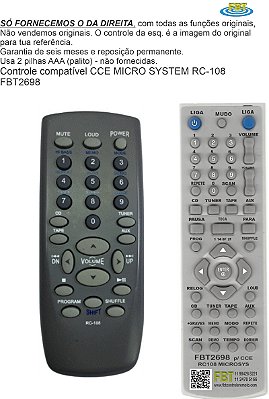 CCE RC108 MICRO-SYSTEM, Controle Compatível FBT2698