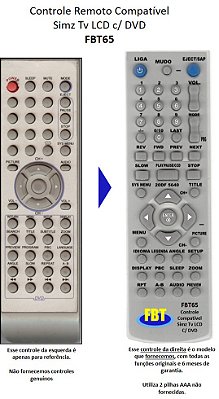Controle Remoto Compatível - Tv com Dvd Simz Cybervision Gradiente Starsonic Semp Powerpack Mirage Trc Midi Japan Dubrabrand Samsung Diplomat H-Buster