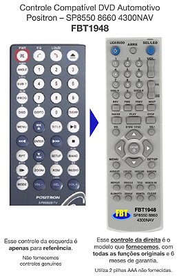 Controle Remoto Compatível - Positron DVD SP8550 8660 8860NAV 8550DTV 4300NAV FBT1948