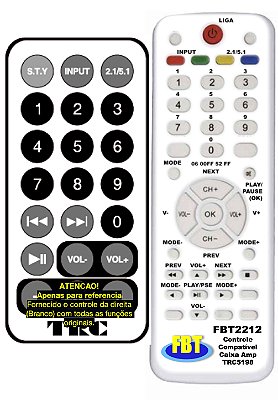 Controle Remoto Compatível Caixa Amp TRC5198 FBT2212