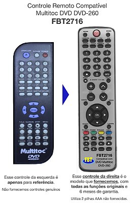 Controle Remoto Compatível Multitoc DVD DVD-260 FBT2716