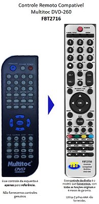 Controle Remoto Compatível Multitoc DVD DVD-260 FBT2716