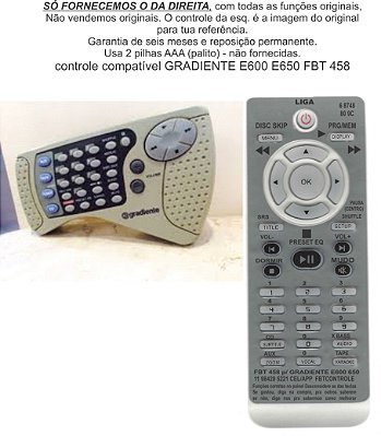 Controle Compatível Gradiente E600 E650 FBT 458