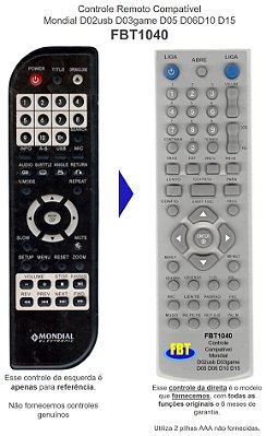 Controle Compativel Com Mondial D02 03 05 06 Dvd Fbt 1040