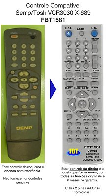 Controle Compativel Semp Vcr Vcr3030 3020 X685 689 FBT1581
