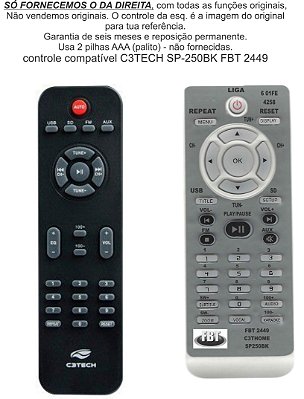 Controle Compatível C3TECH SP-250BK FBT2449