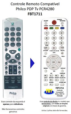 Controle Compatível TV Plasma Philco PCR4280 FBT1711
