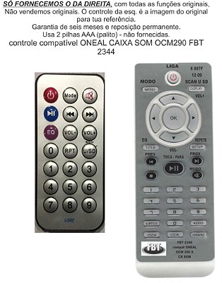 Controle Compatível Oneal Ocm 2344 Caixa Amplif FBT2344