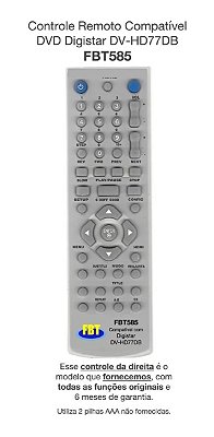 Controle Compatível DVD Digistar DV-HD77DB FBT585