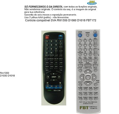 Controle Compatível Sva Rm1300 D1000 D1018 Fbt172