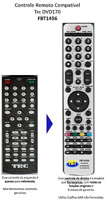 Controle Compatível Com Trc Dvd170 12 Fbt1456