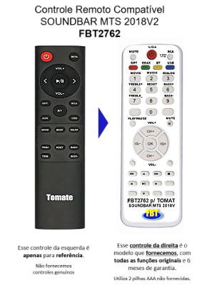 Controle Compatível Soundbar Tomate MTS2018-V2 Fbt2762