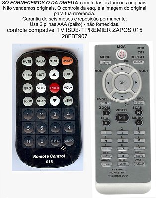 Controle Compatível Com TV ISDB-T PREMIER ZAPOS 015 FBT907