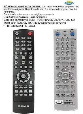 Controle Compatível Semp 3230 Sd7090vk 7080 5060 5061 FBT873