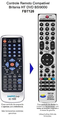 Controle Compatível Para Dvd Britania Bsi 9000 Fbt126