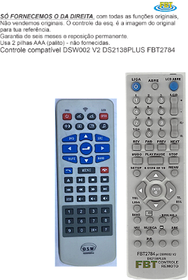 Controle Compatível Com DSW002 V2 DS2138PLUS FBT2784