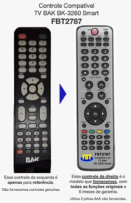 Controle Compatível Com Tv Bak BK-3260 Smart FBT2787