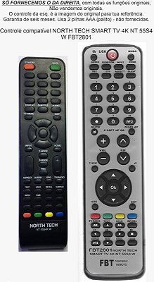 Controle Compatível Com NORTH TECH SMART TV 4K NT 55S4W FBT2801