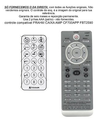 Controle Compatível Cx Amp Frahm Cf700app Fbt2590