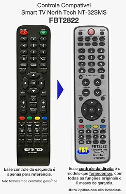 Controle Compatível Com NORTH TECH NT-32SMS TV SMART FBT2822