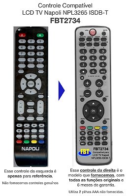 Controle Compatível  LCD TV Napoli NPL3265 ISDB-T FBT2734