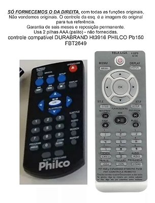 Controle Compatível Com Philco Pb150 Durabrand Ht3916 Fbt2649