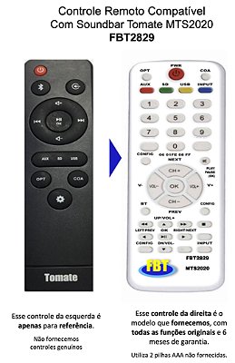Controle Compatível Com Tomate Caixa Soundbar MTS2020 FBT2829