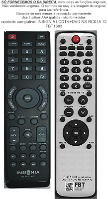 Controle Compatível Com INSIGNIA LCDTV+DVD NS RC01A 12 FBT1683