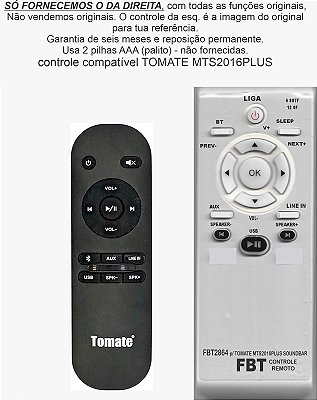 Controle Compatível Com TOMATE MTS2016PLUS FBT2864
