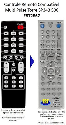 Controle Compativel Com MULTI PULSE SP 343 500 FBT2867