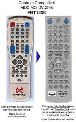 Controle Compativel Com MOX MO-DVD908 FBT1206