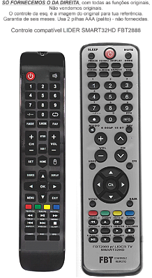 Controle Compatível Com TV LIDER SMART32HD FBT2888