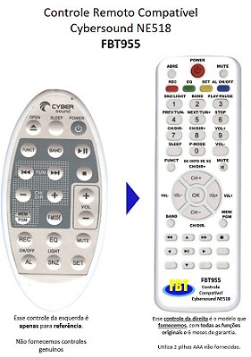 Controle Remoto Compatível com CyberSound Oval NE 518 FBT955