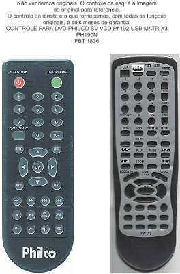 Controle Compatível Com DVD PHILCO SV VCD PH192 USB MATRIX3 PH190N FBT1836